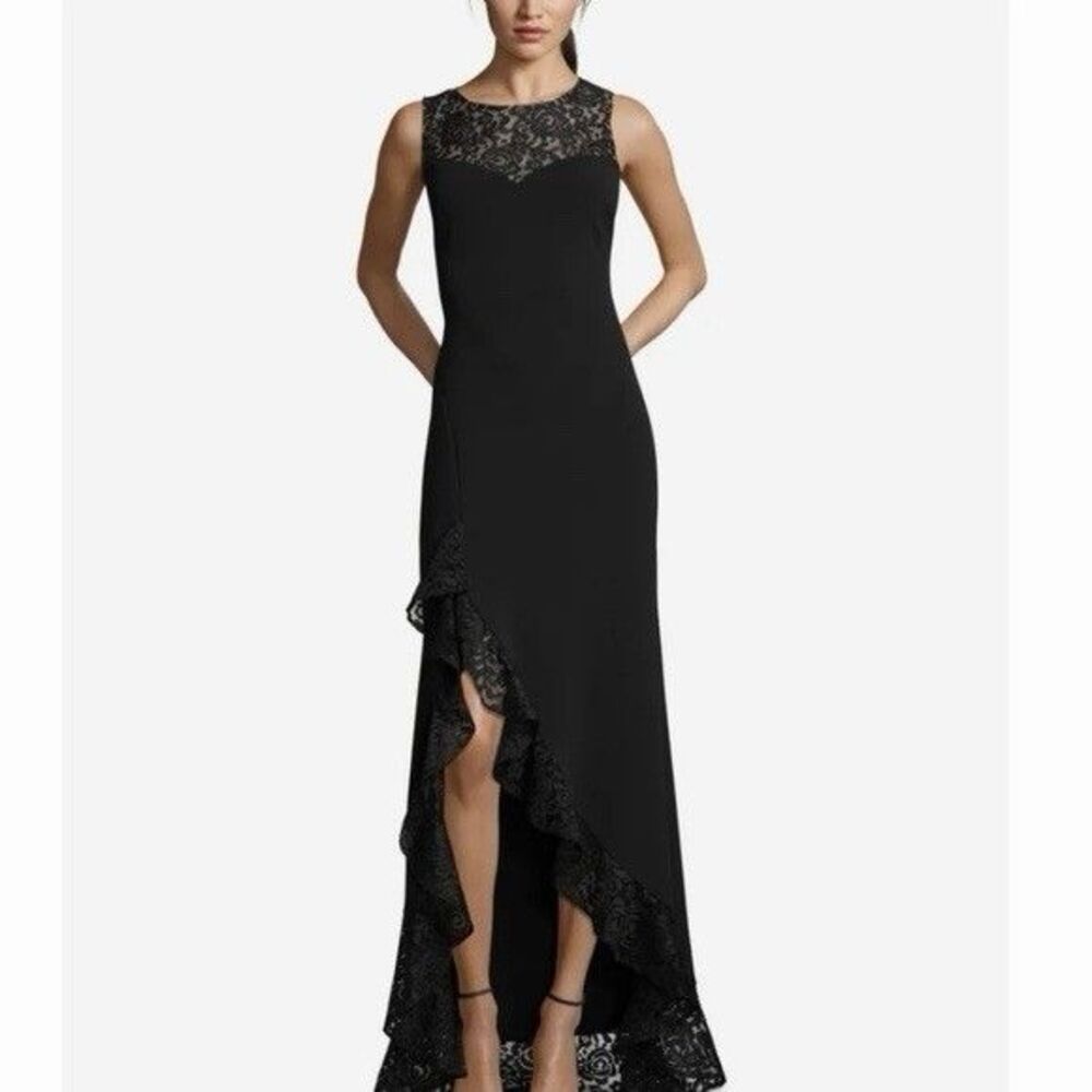 Betsy & Adam Formal Gown Dress Size 10 Black Embroidered Lace NWT